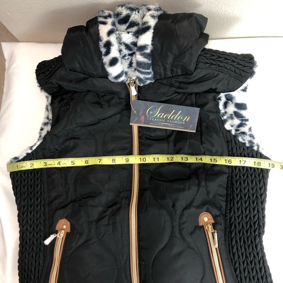 Saeldon Women Reversible Black White Animal Print Pockets Zippered Vest  L - Picture 11 of 15